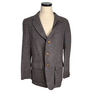 L.L. Bean Mens Harris Tweed Blazer XL Made In England Handwoven Wool Brown Hound